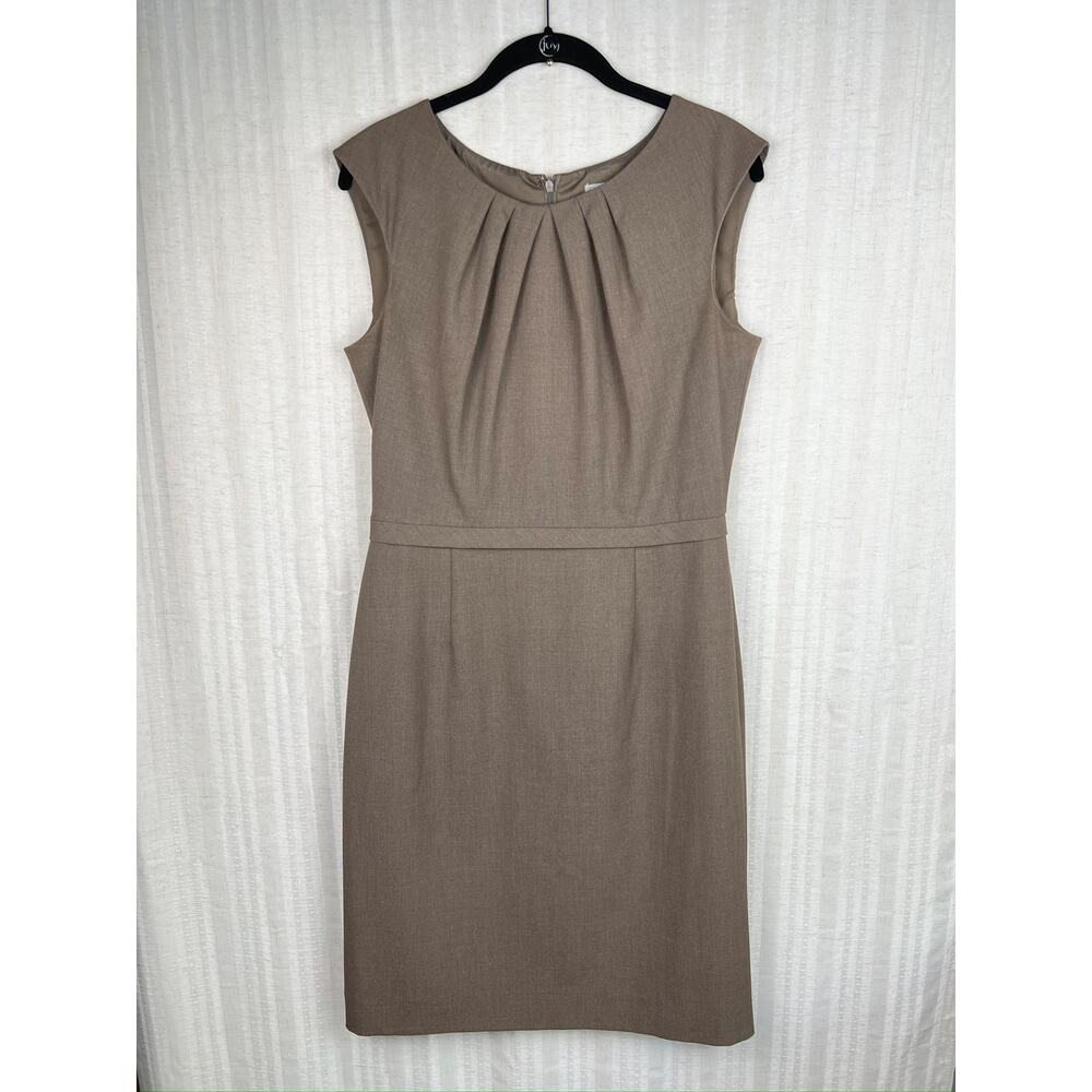 Tahari ASL Classic Neutral Brown Menswear Suiting Inspired Sheath Dress Size 8